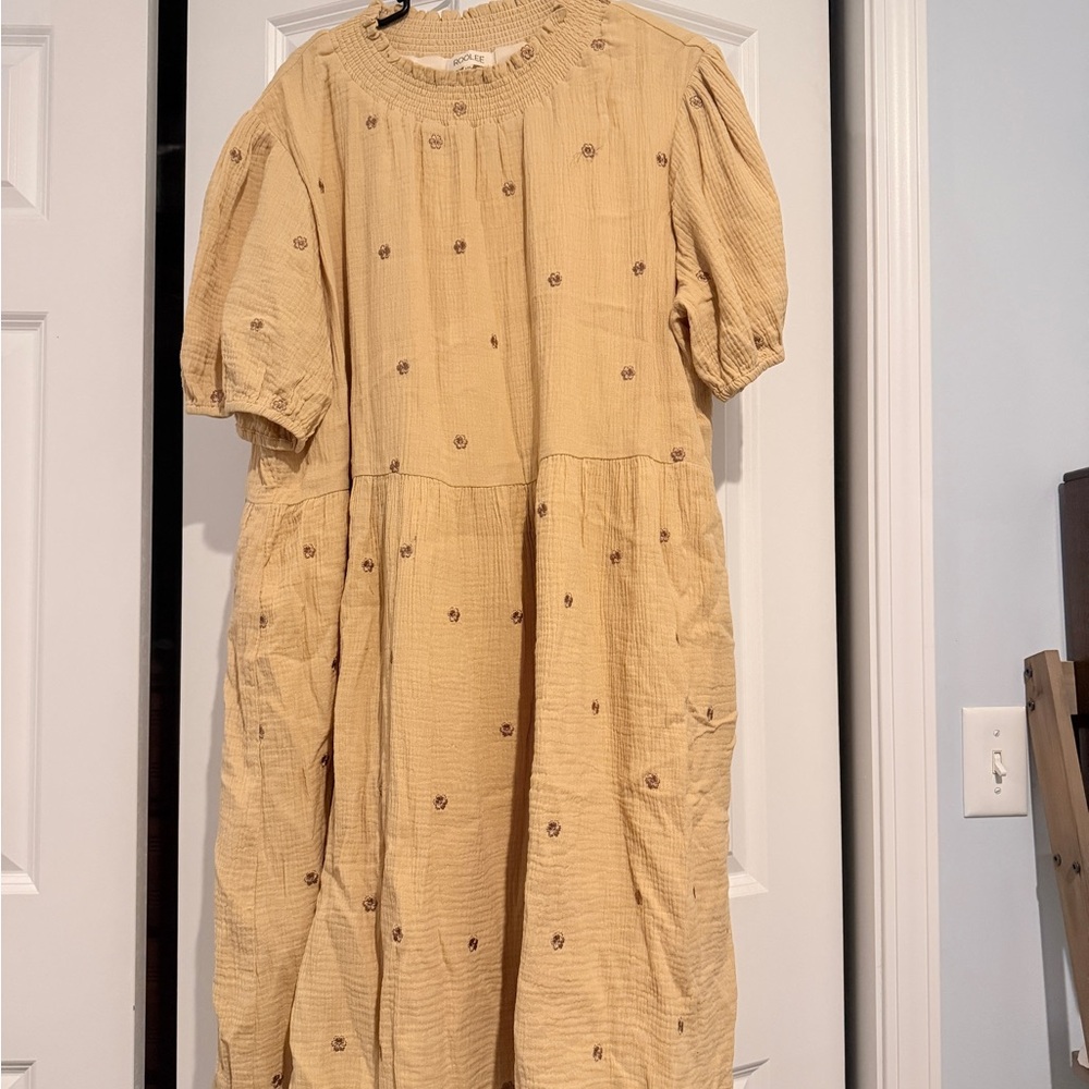 Smocked Neck Yellow Floral Cotton Dress